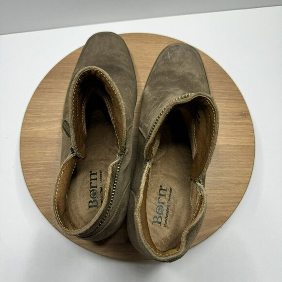 BORN Brown Suede Leather Ankle Boots Side Zipper Chunky block heel Womens Size 8 - Picture 6 of 9